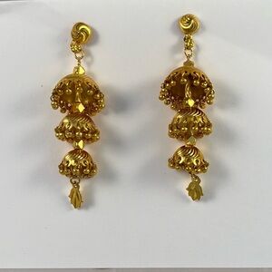 Goldtone Earrings Jumkha Tiered Bohemian Dangle Pierced